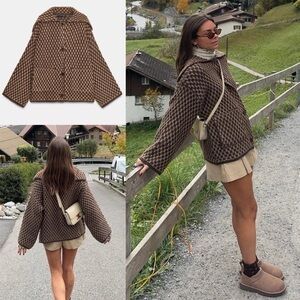 ZARA OVERSIZED KNIT JACKET SMALL 9874/104 SWEATER CARDIGAN COAT BROWN VIRAL